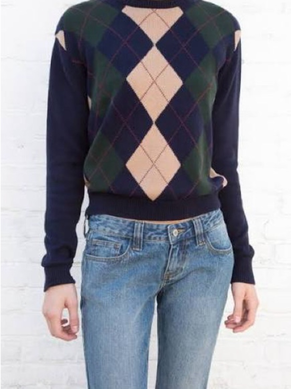 Argyle Crewneck Sweater - Navy, Green & Tan